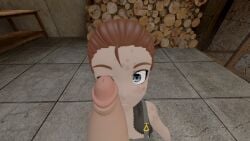 3d 3d_(artwork) breasts breasts_out dick_on_face female ilia_amitola large_penis male oscar_pine penis rwby sfm shock shocked_expression skimpy_bikini