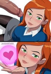 ai_generated ben_10 ben_10_alien_force ben_10_ultimate_alien breasts cartoon_network female gwen_tennyson gwen_tennyson_(alien_force) gwen_tennyson_(ultimate_alien) jeanbombila666 male oppai penis penis_on_face