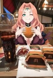 ai_generated cornelia_arnim dinner dinner_date eating eating_out facing_viewer female fire_emblem fire_emblem:_three_houses mcdonald's