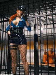 1boy 1girls 2025 3d areolae_slip avengers black_widow_(marvel) cleavage clothed clothed_female clothed_male duo female image_set jackgb male marvel marvel_cinematic_universe natasha_romanoff police_hat police_uniform skimpy skimpy_clothes skimpy_uniform straight tagme