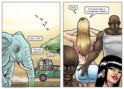 2girls african_adventures ass_grab blonde_hair dark-skinned_male dark_skin english_text interracial-comics text