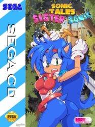 arm armor ass ass blue_body blue_hair buttocks cover_art fan_character female green_eyes hedgehog hedgehog_girl leotard pepamintop popful_mail sega sega_cd selena_the_popful_hedgehog sibling sister_sonic sonic_(series) sonic_the_hedgehog_(series) sword thick thick_ass thick_thighs