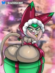 anthro ass ass_focus big_ass big_butt blazedscarf cat_girl catgirl christmas feline furry furry_female holidays mistletoe monster_hunter monster_hunter_stories_2:_wings_of_ruin palico shortstack sitting thick_thighs thighhighs tsukino_(monster_hunter_stories) wide_hips