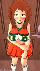 3d boku_no_hero_academia breasts brown_hair clothed clothing embarrassed female female_only imminent_sex koikatsu my_hero_academia school_uniform skirt solo theyuta123 uniform uraraka_ochako