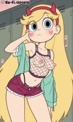 1girls accurate_art_style adult ai_generated bed bedroom big_penis blonde_female blonde_hair blue_eyes blush breasts commission disney disney_channel disney_xd exposed_breasts facial_mark fake_horns female fishnet_topwear fishnets hairband hand_on_head hard_nipples heart hi_res hips horned_headwear horns indoors jacket keoenl lips long_hair lying makeup male medium_breasts midriff minishorts navel nipples open_jacket posing pussy school school_girl sexy shorts sideboob skinny small_breasts standing star_butterfly star_vs_the_forces_of_evil thick_thighs thighs thong very_long_hair wide_hips