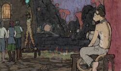 2022 anthro bound colored detailed_background felid flaccid forced fur genitals group hair humanoid humiliation jeri_kleinlowe khajiit male mammal microsoft nude nude_male outside penis public public_exposure public_humiliation public_nudity slave tail the_elder_scrolls