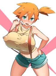 1girls abs blush breasts busty cleavage clothed curvaceous curvy erect_nipples female female_only furau ginger green_eyes huge_areolae huge_breasts human human_only kasumi_(pokemon) navel nintendo open_mouth orange_hair pokemon puffy_nipples short_hair solo spread_legs thick_thighs thigh_highs voluptuous wide_hips