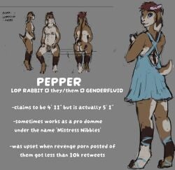anthro ass balls bovid bow_ribbon breasts brown_body brown_fur caprine clothed clothing flaccid fur genderfluid genitals goat grey_background herm hi_res intersex jeri_kleinlowe mammal model_sheet nipples nude penis rail rear_view simple_background sitting solo tail text white_body white_fur white_text