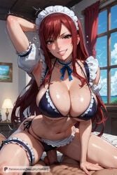ai_generated big_breasts bikini brown_eyes curvy erza_scarlet fairy_tail long_hair maid maid_headdress maid_uniform mature_female milf naughtygirlsai red_hair