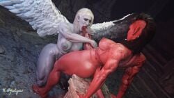 3d baldur's_gate_3 big_penis blowjob dame_aylin futa_on_futa futa_only futanari horns karlach muscular_futa tail veiny_penis wings yeetiques