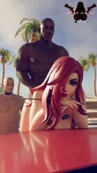 3d ass beach big_breasts bikini bimbo blender blue_eyes breasts car collar cuckold dark-skinned_male dark_skin drooling female gino_cano_(artist) huge_breasts in_front_of_cuckold interracial league_of_legends leash lipstick male miss_fortune muscular pan-african_flag pan-african_flag_bikini popsicle qos queen_of_spades red_hair riot_games sarah_fortune sex sex_from_behind spade spade_tattoo tattoo thick thick_thighs voluptous voluptuous
