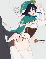 ai_assisted ai_generated anal anal_orgasm anal_sex beret blue_hair crying cum_in_pussy female heart-shaped_pupils makeup male male/male male_only male_penetrated male_penetrating male_penetrating_male mascara orgasm pussy stomach_bulge toontype venti_(genshin_impact) whip_marks