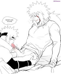 bara cum fellatio jiraiya karazumaster male male_only master multiple_boys muscle namikaze_minato naruto oral penis white_hair yaoi