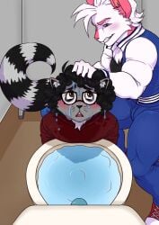 1boy 1girls animated animation anthro big_ass big_ass_(male) big_butt black_hair blushing_male cindy_(auspisciousraccoon) dominant_female female female_bully female_domination femboy femdom furry huge_ass huge_butt isaac_(auspisciousraccoon) male marmotap panties raccoon red_ass red_butt submissive_male swirly wedgie