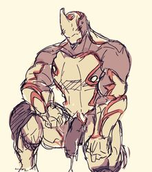 armor balls blush cum cum_drip dripping excalibur_(warframe) flaccid humanoid long_penis machine male male_only muscular muscular_male penis pose robot sketch solo thewildwolfy uncut video_games warframe