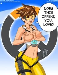 <3 1girls 2017 big_areola blizzard_entertainment breasts brown_eyes brown_hair callmepo cameltoe color colored curvy erect_nipples eyelashes female freckles grabbing heart-shaped_boob_challenge navel overwatch partially_nude pink_lips puffy_nipples short_hair smile stardragon77 thick_lips tracer video_games