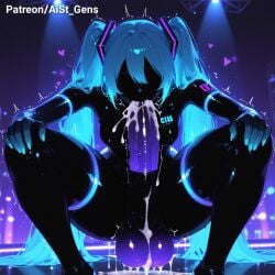 ai_generated aist_ autofellatio balls big_balls big_breasts big_penis big_testicles big_thighs black_body black_face blue_hair blue_penis breasts cum cum_drip cumming dripping ejaculation faceless fellatio female futanari glowing_genitalia glowing_penis hatsune_miku huge_breasts huge_cock intersex open_mouth oral penis purple_penis testicles twintails