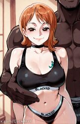1boy 1boy1girl 1girls ai_generated blacked blacked_clothing cuckarrt_(artist) cuckold cuckold_pov cuckolding female imminent_interracial imminent_sex interracial looking_at_viewer male nami_(one_piece) one_piece