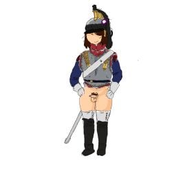 boots breedable brown_hair cuirass cuirassier cute cute_face dick erect_penis femboy femboy_focus feminine_male french fuckable_penis girlcock gloves guts_&_blackpowder guts_and_blackpowder hair_over_one_eye half_naked hands_on_hips hips large_ass male male_only penis sheath sheathed_sword sheathed_weapon sissy small_penis thick_ass thick_thighs tiny_penis