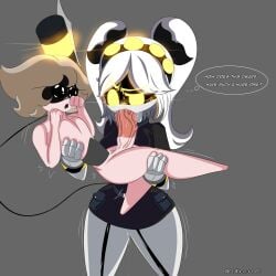 1boy 1boy1girl 1girls blowjob grey_background grey_hair intercourse j_(murder_drones) murder_drones oc penis_in_mouth sex size_difference straight straight_sex sucking_penis taika_artsv ugly_male yellow_eyes