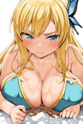 1girls belko bikini blonde_hair blue_hair blush boku_wa_tomodachi_ga_sukunai breasts cleavage female hair hair_ornament huge_breasts light-skinned_female light_skin long_hair sena_kashiwazaki smile swimsuit white_background