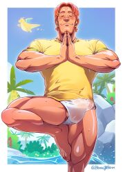 1boy 2024 balls bara barazoku beard beaugilliam biceps blush bulge bulge_through_clothing clothing hi_res highres male male_only male_pubic_hair muscular_male nintendo pecs penis penis_outline pokemon pokemon_concierge see-through_clothing sweat sweating tight_clothing tyler_(pokemon_concierge) underwear