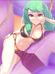 1girls bed belly_dancer belly_dancer_outfit bondage bound collar female fire_emblem fire_emblem:_three_houses flayn_(fire_emblem) green_eyes green_hair harem_girl harem_outfit intelligent_systems keldancon leash light-skinned light-skinned_female lying_on_bed lying_on_side metal_bikini metal_collar navel nintendo on_side pelvic_curtain restrained revealing_clothes slave slave_bikini slave_collar slave_leia_(cosplay) slave_outfit slavegirl solo solo_female