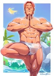 1boy 2024 balls bara barazoku beard beaugilliam biceps blush bulge bulge_through_clothing hi_res highres male male_nipples male_only male_pubic_hair muscular_male nintendo nipples pecs penis penis_outline pokemon pokemon_concierge see-through_clothing sweat sweating tyler_(pokemon_concierge) underwear