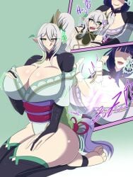 absorption absorption_vore big_breasts body_swap breast_vore breasts cleavage cleavage_vore forced_fusion fusion genshin_impact leotard merging nahida_(genshin_impact) raiden_shogun stockings tagme thick thick_thighs vore zaro24