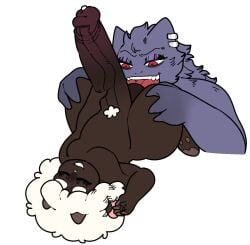 anal anthro balls big_penis dark-skinned_femboy dark-skinned_male dark_skin duo femboy furry gengar girly huge_cock hyper_penis licking male megokinho noah_(megokinho) oral penis pokemon precum rimjob rimming shortstack thick_thighs