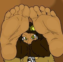 1girl 1girls 5_toes brown_hair cute feet feet_up foot_fetish foot_focus goggles_on_head green_eyes overwatch overwatch_2 sloan_cameron soggyspy venture