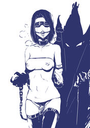 armbinder ball_gag blindfold bondage breasts chains collar demon dildo eyes_blinder final_fantasy final_fantasy_xi gag gagged hume hume_(artist) humiliation monochrome nipples panties red_mage saliva short_hair slave strap straps tears thighhighs underwear wet wet_thighs