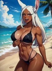 ai_generated beach bikini black_bra female looking_at_viewer makimass_ai miruko my_hero_academia rumi_usagiyama