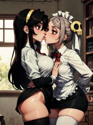 ai_generated female filia_(skullgirls) kissing looking_at_viewer makimass_ai marie_korbel skullgirls video_games yuri