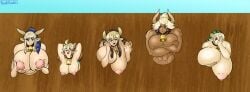 5girls beckoning beefmaster big_breasts cara_(monster_musume) chizu_(monster_musume_no_iru_nichijou) cow_girl cream_(okayado) crossed_arms female female_minotaur flustered glory_wall holding_breast horns huge_breasts larger_female mil_(monster_musume) minotaur minotaur_female monster_girl monster_musume_no_iru_nichijou multicolored_hair multiple_girls presenting_breasts smaller_female tan-skinned_female through_wall urt_(monster_musume)