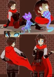 1girls checking_out_self cmartist curious_cat_(rwby) female grabbing_own_breast male_in_female_body panties possessed possession ruby_rose rwby smile