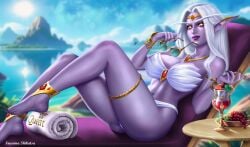 1girls barefoot big_breasts blizzard_entertainment blue_skin feet inusimashikatsu night_elf pinup queen_azshara thick_thighs warcraft white_hair world_of_warcraft