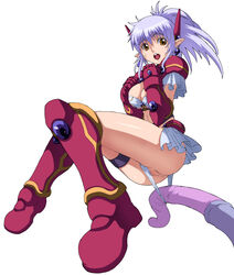 ass boots breasts brown_eyes caryo censored cleavage dungeon_no_oku gauntlets open_mouth panties panty_pull pointy_ears purple_hair pussy skirt tabigarasu tentacle underwear