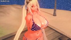 1girls 3d american_flag_bikini animated azur_lane beach big_breasts cleavage gyaru no_sound paracetamolkoi pubic_tattoo queen_of_spades tagme taihou_(azur_lane) tanned tanned_female twintails video