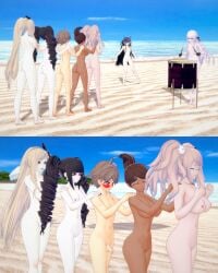 1boy 3d 5girls asahina_aoi ass barefoot beach black_hair blonde_hair breasts brown_gloves brown_hair casual casual_nudity celestia_ludenberg completely_nude completely_nude_female completely_nude_male conga_line dance danganronpa danganronpa:_trigger_happy_havoc dark_skin drum embarrassed exhibitionism exhibitionist feet female gloves gyaru human junko_enoshima kirigiri_kyouko koikatsu long_hair male mioda_ibuki multicolored_hair multiple_girls naegi_makoto naked_gloves navel nipples nude nude_beach nude_female nude_male nudist nudist_beach pale_skin penis pink_hair ponytail public public_nudity pussy retropunch short_hair sonia_nevermind toes twintails white_hair