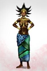 1girls african african_female breasts dark-skinned_female dark_nipples dark_skin female female_focus female_only gold_(metal) gold_jewelry guxd karaba kirikou_and_the_sorceress long_hair mature_female milf nipples spiky_hair topless topless_female