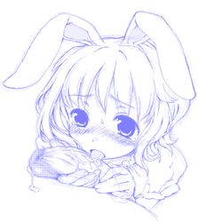 blush bunny_ear censored face fellatio fur hage hands licking monochrome oekaki oral penis short_hair tears tewi_inaba touhou