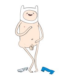 adventure_time big_balls big_head blush cartoon_network darkened_genitalia finn_the_human foreskin hat human male male_only naked navel nipples nude_male pants smiling solo_focus solo_male toony toony_face uncut underwear young