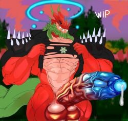 anthro anthrofied asolchan bara dark_matter_dragonfruit_(pvz) dragon erect_penis erection humanoid humanoid_genitalia humanoid_penis hyper hyper_genitalia hyper_penis looking_at_viewer male male_only muscular muscular_anthro muscular_male plant plants_vs_zombies plants_vs_zombies_2:_it's_about_time pvz_2 ripping_clothing solo solo_focus solo_male wip work_in_progress