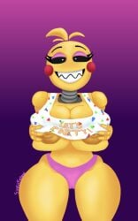 animatronic big_breasts curvaceous curvy curvy_figure curvy_thighs five_nights_at_freddy's nipple_bulge nipple_slip panties sinfulfellow squeezing_breast thick_thighs toy_chica_(fnaf)