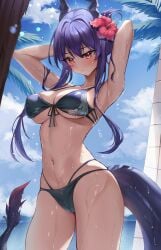 1girls arknights bikini ch'en_(arknights) docozi dragon_girl dragon_horns female female_only tail