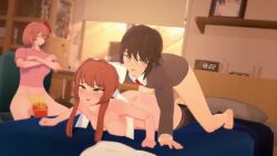 1boy 2girls 2girls1boy 3d 3d_animation ahe_gao ahegao animated anna_anon ass bed bedroom blue_eyes blush blushing bored camera clock coral_pink_hair cuckquean cum cum_inside cum_on_ass cum_on_body doggy_style doggystyle doki_doki_literature_club excited exhibitionism female female_penetrated food fries from_behind green_eyes implied_penetration koikatsu light_brown_hair longer_than_30_seconds mashirosolera monika_(doki_doki_literature_club) naked_female on_bed panties partially_clothed phone player_(doki_doki_literature_club) prone_bone red_bow sayori_(doki_doki_literature_club) school_uniform sex shorter_than_one_minute sitting sitting_on_chair sound sound_effects stockings t-shirt talking talking_to_another talking_to_partner video voyuerism watching watching_sex white_ribbon