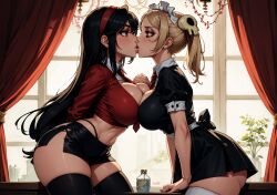 ai_generated female filia_(skullgirls) kissing looking_at_viewer makimass_ai marie_korbel skullgirls video_games yuri