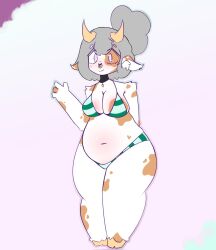 big_ass big_belly big_breasts big_butt bikini bikini_only blush bottom bottom_heavy cow_bell cow_ears cow_horns cow_spots furry furry_breasts furry_cow furry_ears furry_female furry_only kuki_lupkun purple_eyes