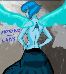 1girls ass ass_cleavage back blue_body blue_hair cartoon_network gem_(species) ghost_in_the_shell lapis_lazuli_(steven_universe) scene_reference solo steven_universe